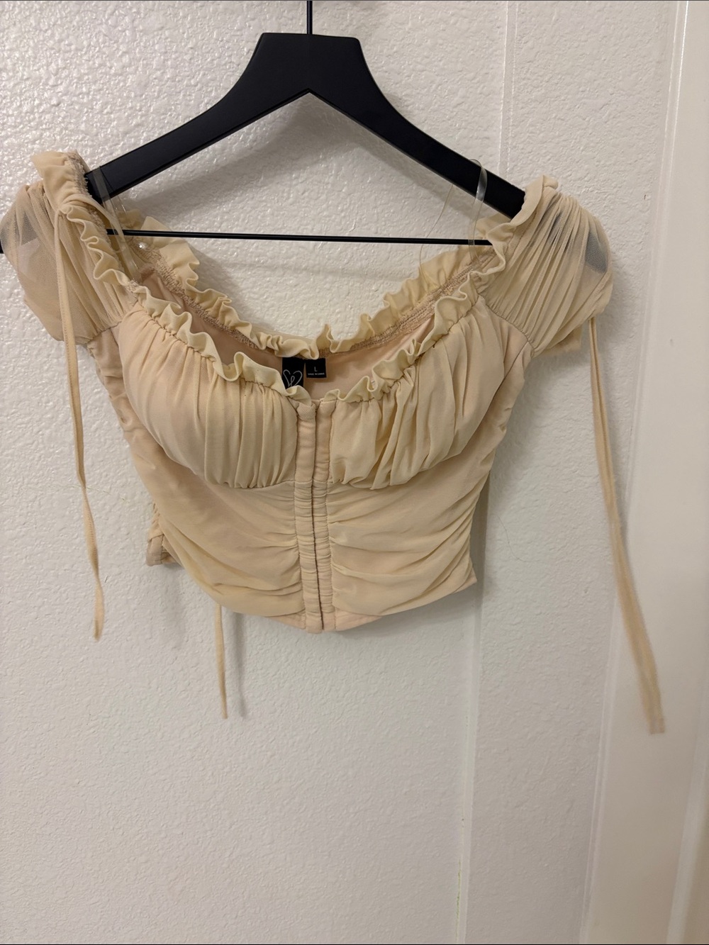 Windsor Cream Ruffled Off-Shoulder Crop Top